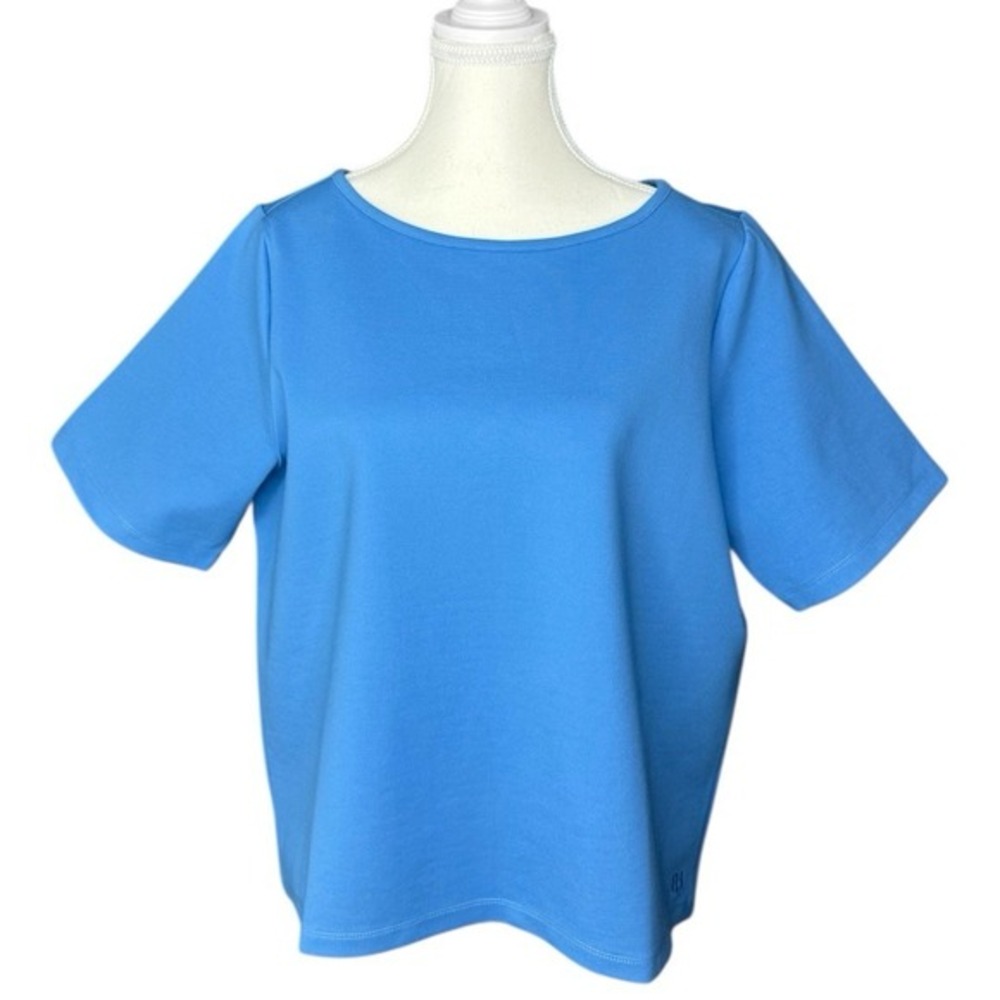 Betabrand Boxy Hi-Low Top Tide Pool Blue Boat Neck Short‎ Sleeve Shirt Large NEW
